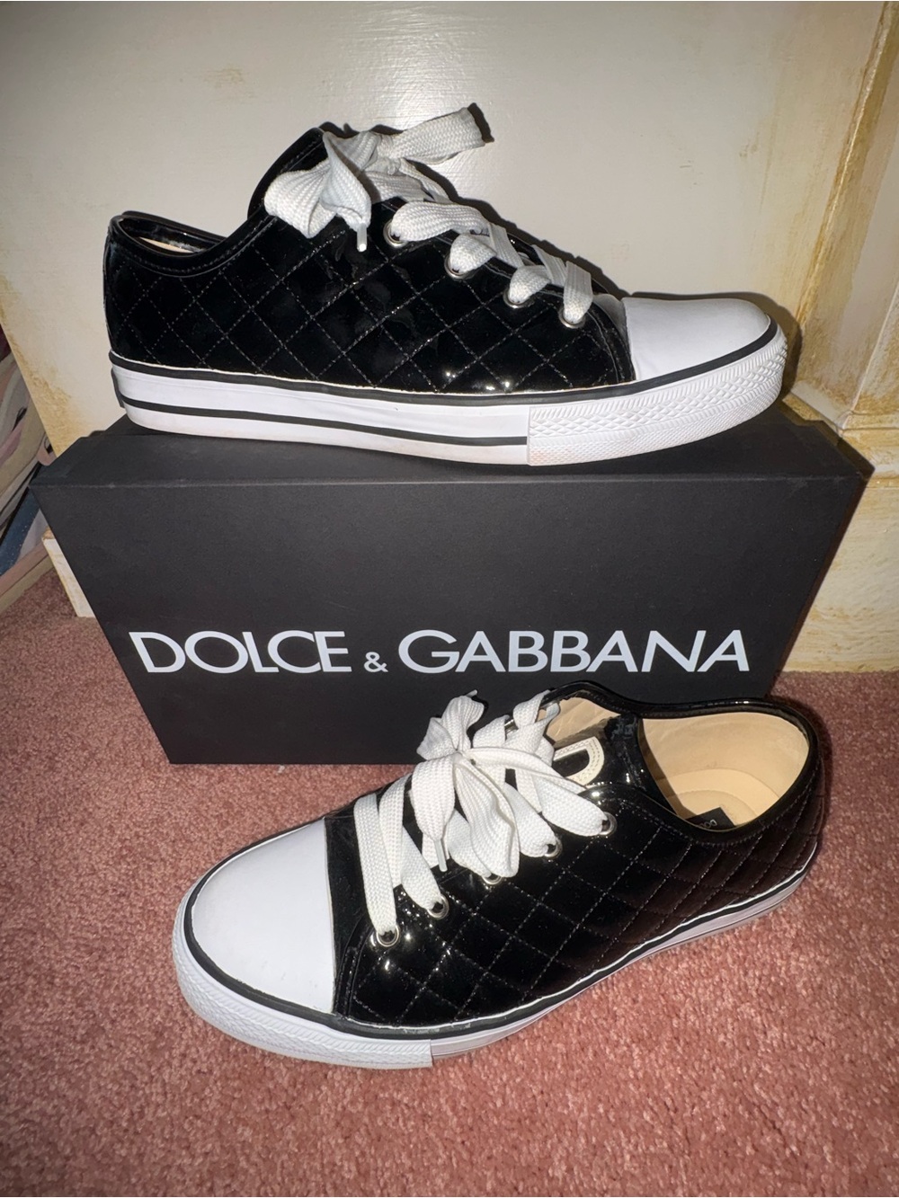 Dolce & Gabbana Black and White Quilted Low-Top Sneakers